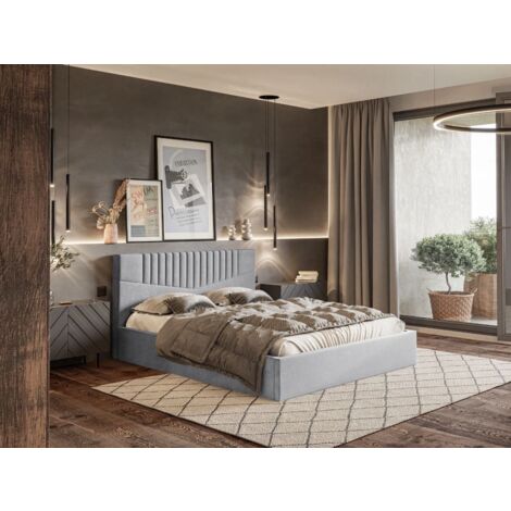 Lit rembourré avec rangement 120x200 velours gris Lido (1/5)