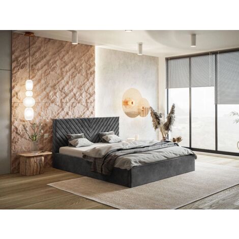 Lit rembourré avec rangement 180x200 velours gris foncé Esma (1/5)