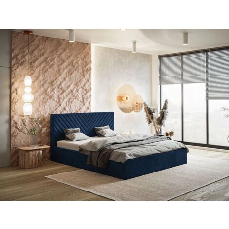 Lit rembourré avec rangement 140x200 velours bleu Esma (1/5)