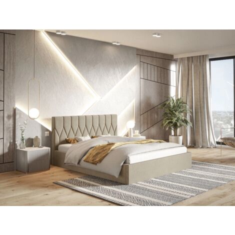 Lit rembourré avec rangement 120x200 velours beige Gaja (1/5)