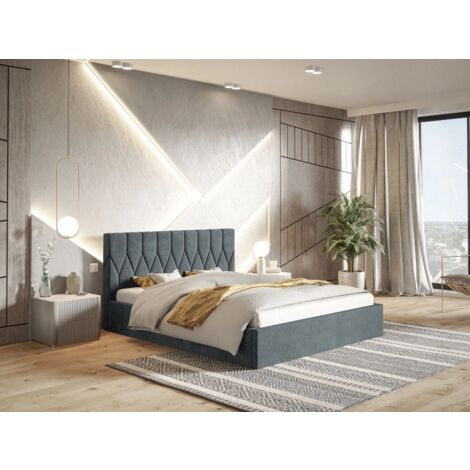 Lit rembourré avec rangement 120x200 velours gris Gaja (1/5)