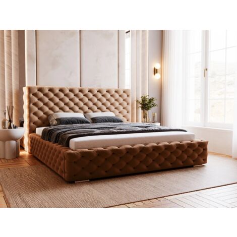 Lit rembourré avec rangement 120x200 velours marron Astra (1/5)