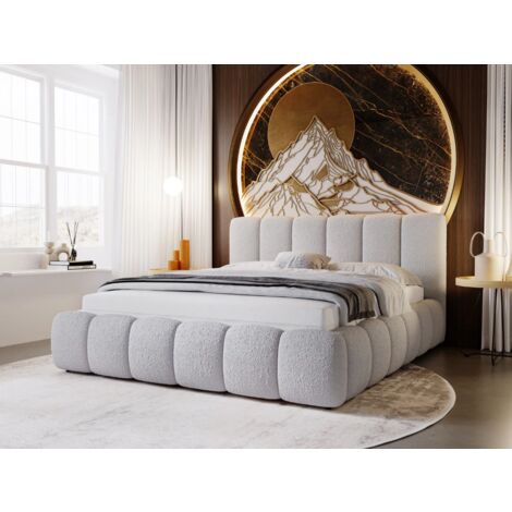 Lit rembourré avec rangement 180x200 bouclé gris Cloud (1/5)