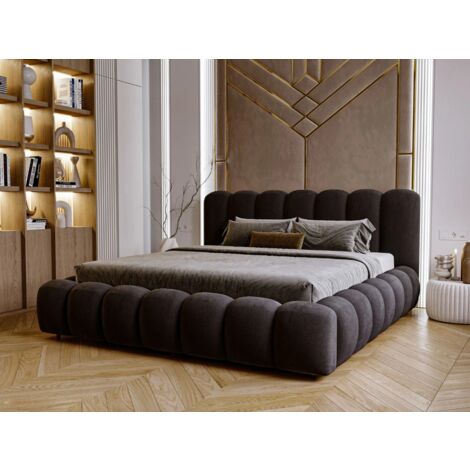 Lit rembourré avec rangement 180x200 tissu velours gris foncé Averia (1/5)