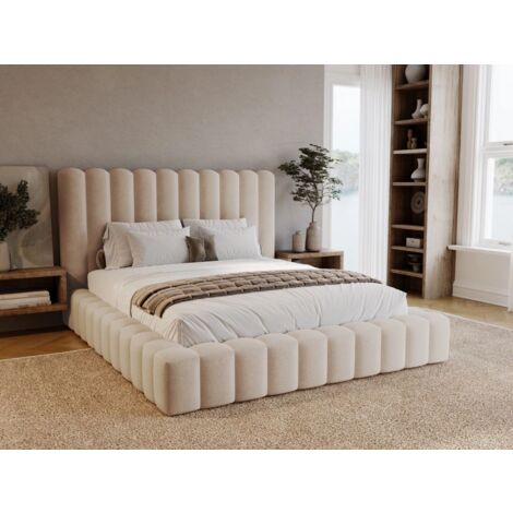 Lit rembourré avec rangement 120x200 velours beige Rotto (1/5)