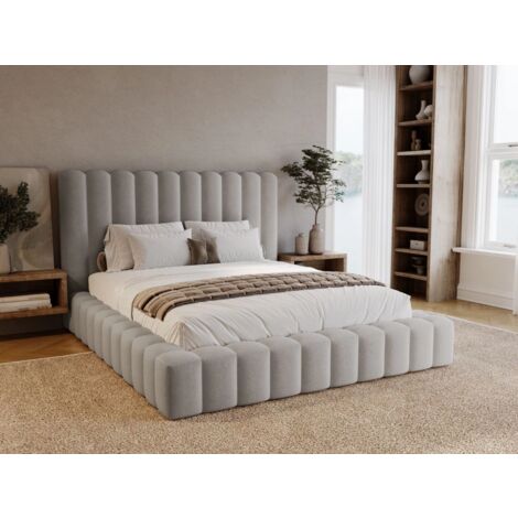 Lit rembourré avec rangement 120x200 velours gris clair Rotto (1/5)