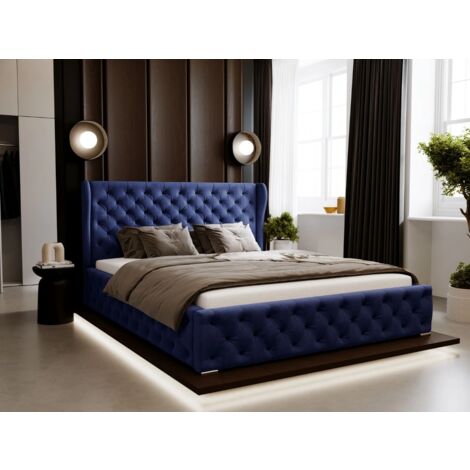 Lit rembourré avec rangement 120x200 velours bleu Kingston (1/5)