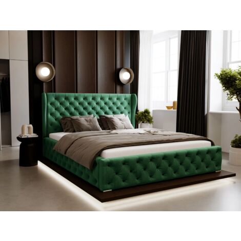 Lit rembourré avec rangement 120x200 velours vert Kingston (1/5)