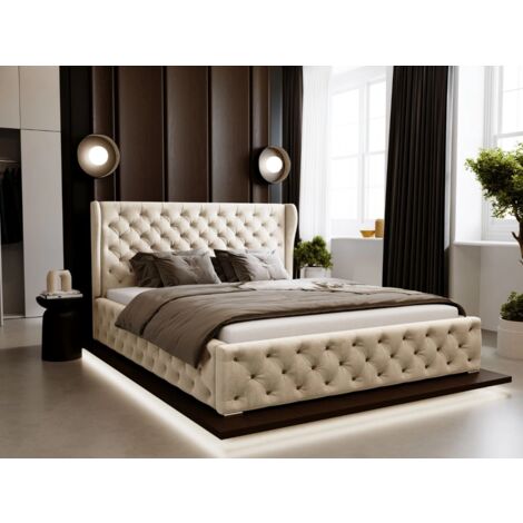 Lit rembourré avec rangement 160x200 velours beige Kingston (1/5)