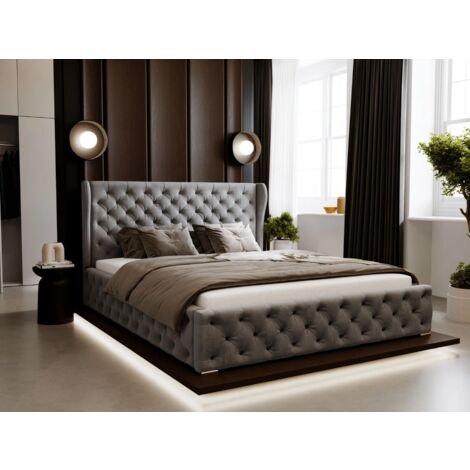 Lit rembourré avec rangement 120x200 velours gris Kingston (1/5)