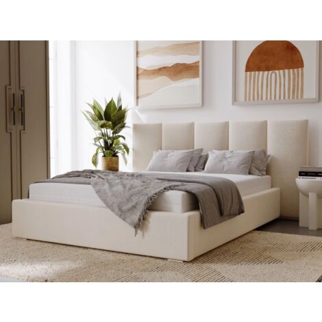 Lit rembourré avec rangement 160x200 velours beige Lizbona (1/5)