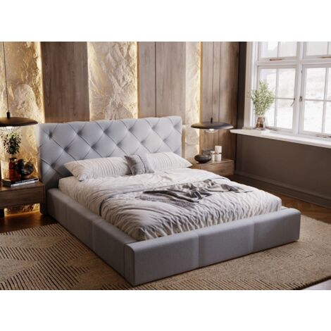 Lit rembourré avec rangement 200x200 velours gris clair Milano (1/5)