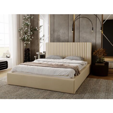 Lit rembourré avec rangement 120x200 velours beige Malmo (1/4)