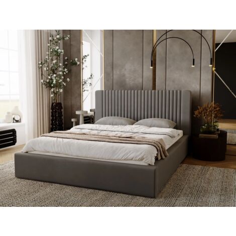 Lit rembourré avec rangement 120x200 velours gris foncé Malmo (1/4)