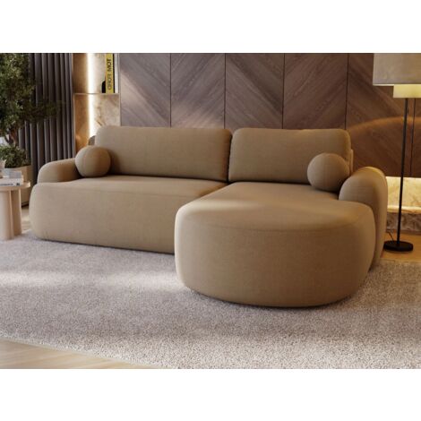 Canapé D'angle Convertible Méridienne Droite Aurio Tissu Velours Marron Clair (1/5)
