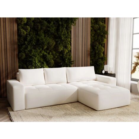 Canapé D'angle Convertible Méridienne Droite Portland Tissu Velours Beige Clair (1/5)