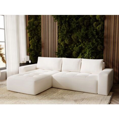Canapé D'angle Convertible Méridienne Gauche Portland Tissu Velours Beige Clair (1/5)