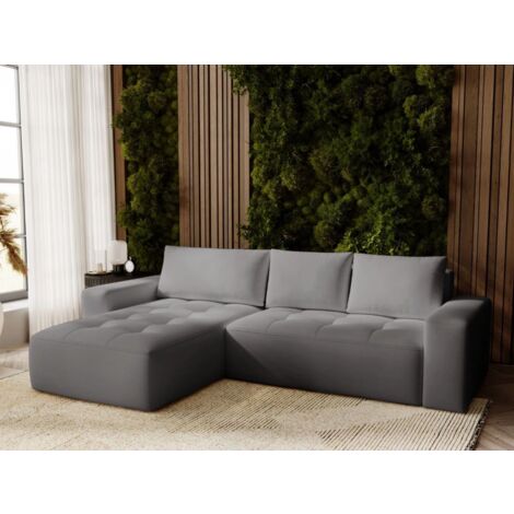 Canapé D'angle Convertible Méridienne Gauche Portland Tissu Velours Gris Foncé (1/5)