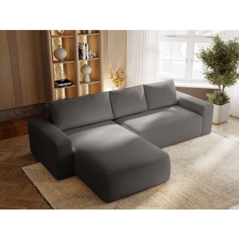 Canapé D'angle Convertible Méridienne Gauche Tazones Tissu Velours Gris Foncé (1/5)