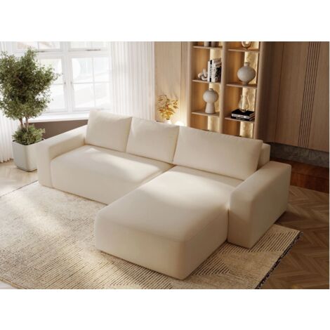 Canapé D'angle Convertible Méridienne Droite Tazones Tissu Velours Beige (1/5)