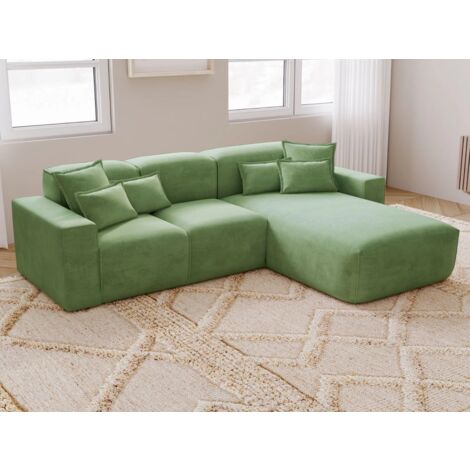 Canapé D'angle Méridienne Droite Leni Tissu Tressé Vert (1/5)