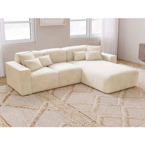 Canapé D'angle Méridienne Droite Leni Tissu Tressé Beige (1/5)