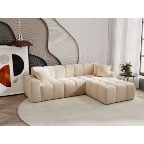 Canapé D'angle Méridienne Droite Colombo Tissu Velours Beige (1/5)