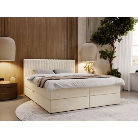 Lit continental Marbella avec rangement 160 x 200 double, velours, crème (1/5)