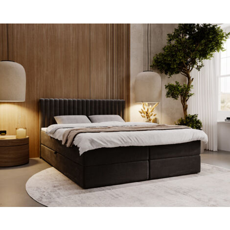 Lit continental Marbella avec rangement 140 x 200 double, velours, noir (1/5)