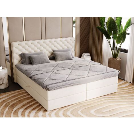 Lit continental Bergamo avec rangement 200 x 200 double, velours, crème (1/5)