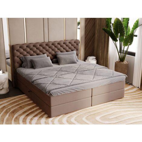 Lit continental Bergamo avec rangement 180 x 200 double, velours, marron (1/5)