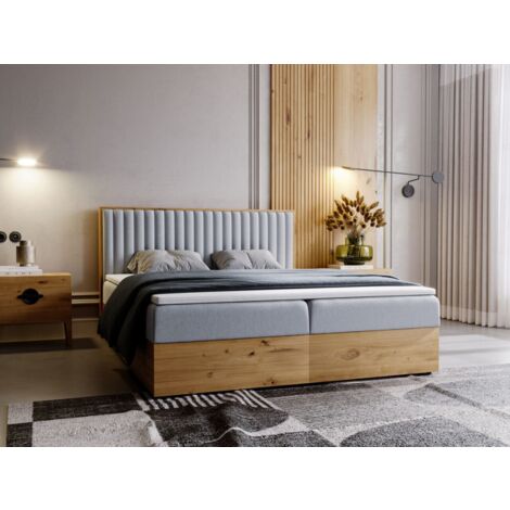 Lit continental Forest avec rangement 180 x 200 double, en bois, gris clair (1/5)