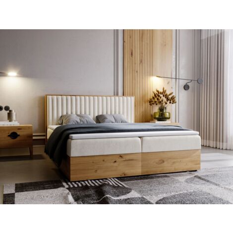 Lit continental Forest avec rangement 160 x 200 double, en bois, beige (1/5)