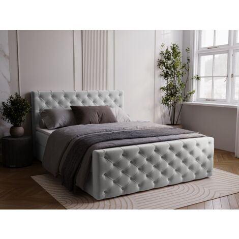Lit continental Montego avec rangement 140 x 200 double, velours, gris clair (1/5)