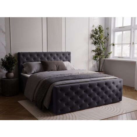 Lit continental Montego avec rangement 160 x 200 double, velours, gris foncé (1/5)
