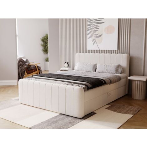 Lit continental Osteno avec rangement 160 x 200 double, velours, crème (1/5)