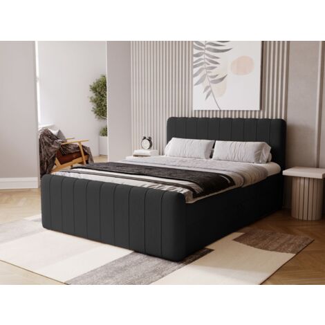 Lit continental Osteno avec rangement 180 x 200 double, velours, noir (1/5)
