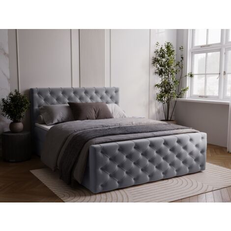 Lit continental Montego avec rangement  140 x 200 double, velours, gris (1/5)