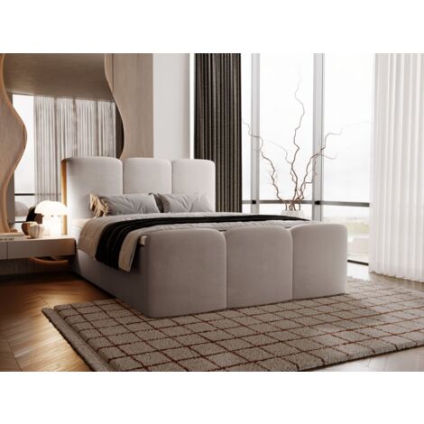 Lit continental Campi avec rangement 160 x 200 double, velours, gris clair