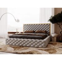 Lit rembourré avec rangement 180x200 velours gris Wave
