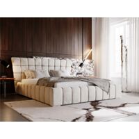 Lit rembourré avec rangement 160x200 velours beige Paris
