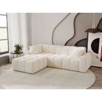 Graingold – Canapé d'angle gauche Colombo 265cm – Tissu velours crème – Coussins de dossier en silicone – Construction autoportante