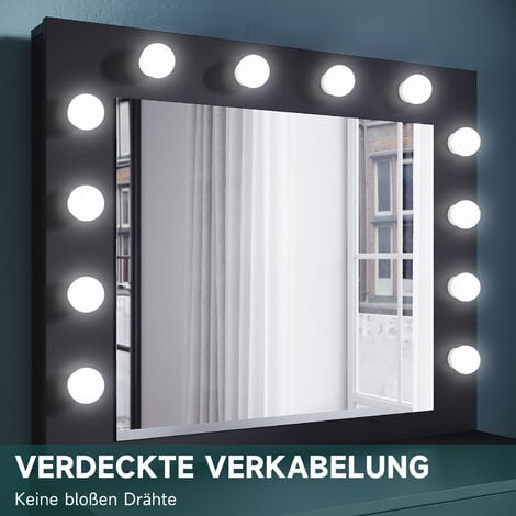 SONNI Coiffeuse, coiffeuse, avec miroir, 1 tiroir, 1 tabouret, 12 ampoules LED,luminosité réglable, moderne,Noir