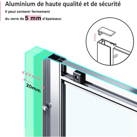 Cabine de douche accès d'angle SONNI Cabine de douche à porte coulissante en verre véritable H:185cm 80x80cm