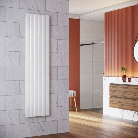 SONNI Radiateur eau chaude en acier Conception murale Vertical Tube plat Radiateur chauffage central 1800x465mm Panneau Double Blanc (1598W)