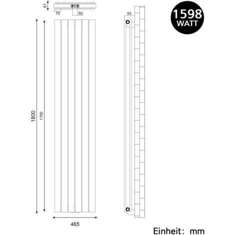 SONNI Radiateur eau chaude en acier Conception murale Vertical Tube plat Radiateur chauffage central 1800x465mm Panneau Double Blanc (1598W)