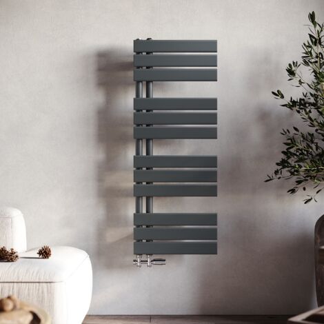 Sonni – Radiateur sèche-serviettes eau chaude vertical 1000x400mm – Puissance 383W – Couleur anthracite – Raccordement latéral (1/5)