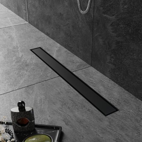 SIRHONA Caniveau Douche Noir Italienne 70cm à carreler, Siphon de Sol Douche Modèle 2 en 1, Acier Inoxydable