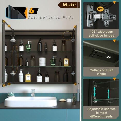 SIRHONA Armoire Miroir De Salle De Bain Avec Prise, Pharmacie Avec