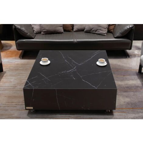 SOFIA Table basse en porcelaine marbre moyen en béton luxe finition brillante 101.6 x 101.6 x 35.6 cm (1/5)